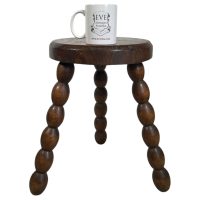 Alternative view of Stool Vintage French Chunky Brutalist Style Tripod Bobbin Leg Chair Seat Wooden Milking Table Plant Stand Plinth Tabouret c1950-60's