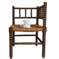 Alternative view of Corner Chair Vintage French Brown Wood Wooden Woven Strung Stool Display Stand Bobbin Leg circa 1940-50's / English Shop