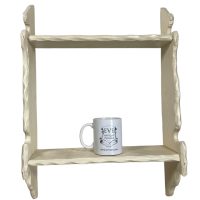 Alternative view of Vintage French Wooden Two Shelf Tier Wall Hanging Mounted Shelving Unit Painted Cream White Country Cottage circa 1960-70's