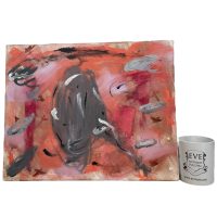 Alternative view of Vintage French Salmon Pink Abstract Oil Painting On Canvas c1990-2000