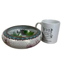 Alternative view of Vintage Chinese Cloisonne Bird Green Blue Metal Dish Bowl Storage Display Ornament circa 1950's