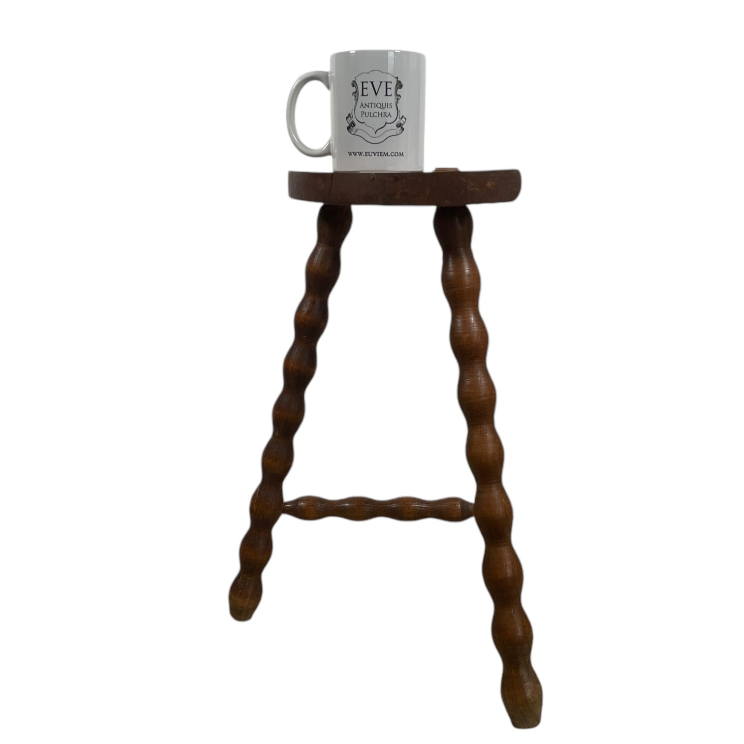 Vintage Stool French Medium Wooden Wood Bar Chair Seat Kitchen Table Farm D Shaped Seat Braced Tabouret c1960-70’s 2 Vintage Stool French Medium Wooden Wood Bar Chair Seat Kitchen Table Farm D Shaped Seat Braced Tabouret c1960-70's - Image 2