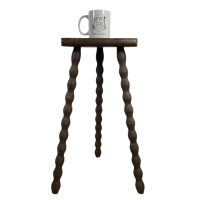 Alternative view of Vintage French Tall Wooden Bobbin Leg Milking Stool Chair Seat Table Farm D Shaped Seat Plant Rest Stand Plinth Tabouret c1960-70's