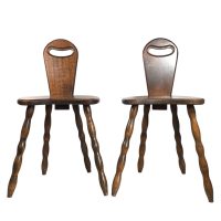 Alternative view of Vintage French Wooden Wood Milking Stool Chair Seat Kitchen Table Plant Pot Farm Cow Goat With Backrest circa 1950-60's