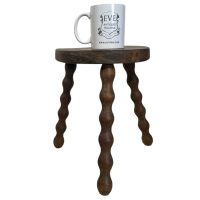 Alternative view of Stool Vintage French Tripod Bobbin Leg Chair Seat Wooden Milking Kitchen Table Round Shaped Plant Rest Stand Plinth Tabouret c1960's