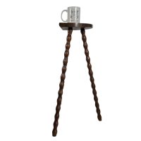 Alternative view of Vintage French Tall Wooden Bobbin Leg Plant Stand Or Plinth Table Farm D Shaped Seat Rest Tabouret c1960-70's