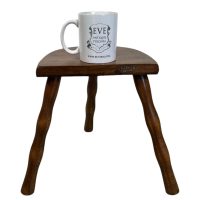 Alternative view of Vintage French Wooden Bobbin Leg Milking Stool Chair Seat Table Farm D Shaped Seat Plant Rest Stand Plinth Tabouret c1970's