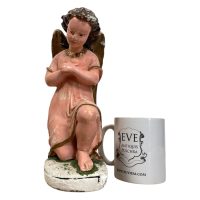 Alternative view of Vintage French Plaster Kneeling Grieving Praying Angel Worn Chipped c1920-30's