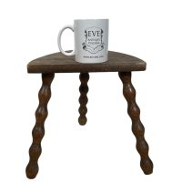 Alternative view of Vintage French Stool Chair Seat Wooden Milking Kitchen Table D Shaped Seat Bobbin Leg Plant Rest Stand Plinth Tabouret c1950-60's