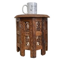 Alternative view of Vintage Indian Asian Hand Carved Wooden Small Folding Table Wood Stand Legs Plinth Display Serving Decor Plant Pot Stand c1970-80's