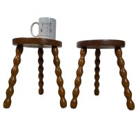 Alternative view of Stool Vintage French Tripod Bobbin Leg Seat Wooden Milking Kitchen Table Round Shaped Plant Rest Stand Plinth Tabouret c1960-70's