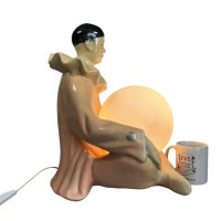 Alternative view of Vintage French Ceramic Harlequin Clown Pierrot Large Bedside Table Electric Lamp Light circa 1970's