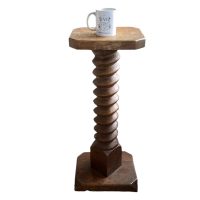 Alternative view of Vintage French Country Cottage Wine Press Screw Style Leg Tall Plinth Table Wooden Wood Stand Flower Pot Display Tabouret c1950-60's