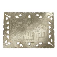 Alternative view of Antique Chinese INDIVIDUAL Lattice Edged Mother Of Pearl Rectangular People Scene Number 1 Gaming Chip Counter Token c1850's