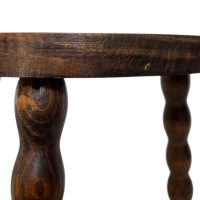 Alternative view of Vintage French Wooden Bobbin Leg Milking Stool Chair Seat Table Farm D Shaped Seat Plant Rest Stand Plinth Tabouret c1960's