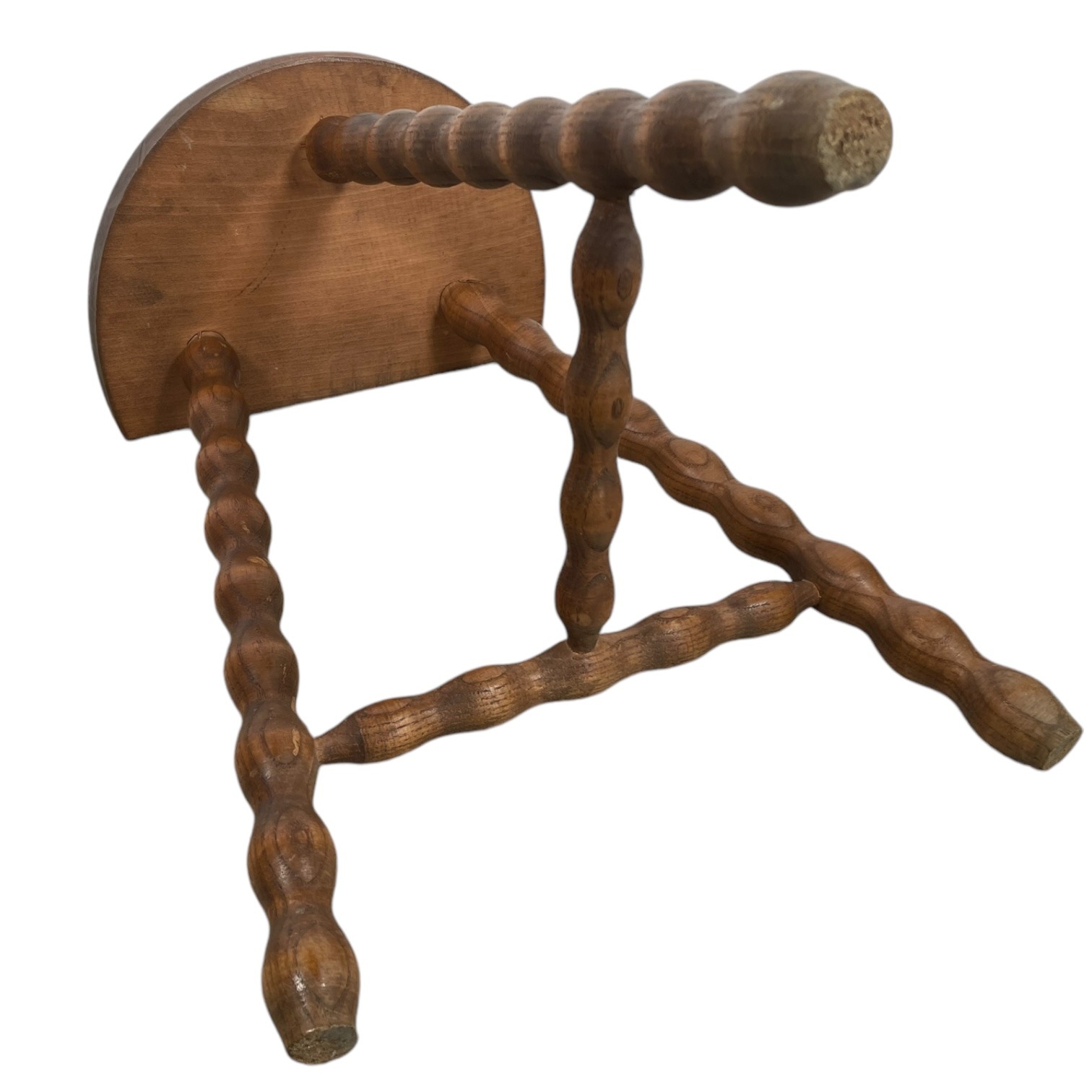 Vintage Stool French Medium Wooden Wood Bar Chair Seat Kitchen Table Farm D Shaped Seat Braced Tabouret c1960-70’s 8 Vintage Stool French Medium Wooden Wood Bar Chair Seat Kitchen Table Farm D Shaped Seat Braced Tabouret c1960-70's - Image 8