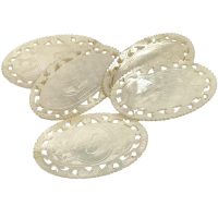 Antique Chinese INDIVIDUAL Lattice Edged Mother Of Pearl Oval People Scene Number 5 Gaming Chip Counter Token c1850's