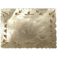 Antique Chinese INDIVIDUAL Lattice Edged Mother Of Pearl Rectangular People Scene Number 1 Gaming Chip Counter Token c1850's