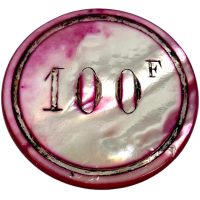 Antique Chinese INDIVIDUAL Mother Of Pearl Circular Casino GC 100F Gaming Chip Counter Token c1850's