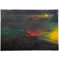 Vintage French Dark Oil Painting Seaside Fishing Boat Rod Fisherman On Canvas Pino Signed c1970's