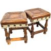 Vintage French Stool Rest Leather Topped Wooden Bench Seat Table Stand Display Prop Worn Furniture c1980-90's