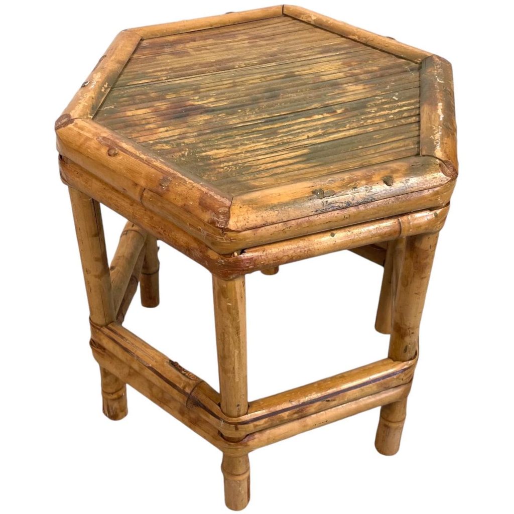 Vintage Asian Bamboo Cane Canework Plant Pot Ornament Display Flower Stand Small Table Conservatory Tabouret circa 1980's