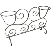 Vintage French Twisted Cast Iron Double Two Plant Pot Stand Pedestal Foot Vase Support Display circa 1980-90's