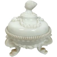 Vintage French White Vallerysthal Dauphins Opaline Milk Glass Candy Dish Display Bowl c1930's