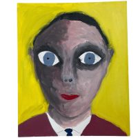 Vintage French "Woke" Acrylic Painting On Hardboard Wall Decor Decoration Portrait Man Tie c1990-2000