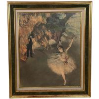 Antique French Stendhal Framed Mounted Large Print Of The Ballerina by Degas In Gold Highlighted Wooden Frame circa 1920's