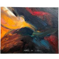 Vintage French Dark Abstract Oil Painting Alamar On Board A Sylvin Signed c1990's
