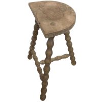 Vintage Stool French Medium Wooden Wood Bar Chair Seat Kitchen Table Farm D Shaped Seat Braced Tabouret c1960-70's