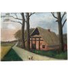Vintage French Chicken Barn Normandy Farmhouse Trees Tree Woodland Acrylic Painting On Board  Unsigned circa 1950's