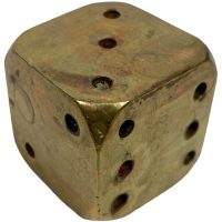 Vintage French Golden Solid Brass Dice Ornament Figurine Sculpture Statue Cast Luck Gambler Gift circa 1930-40's