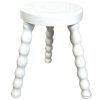 Stool Vintage French White Tripod Bobbin Leg Seat Wooden Milking Kitchen Table Round Shaped Plant Rest Stand Plinth Tabouret c1960's