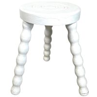 Stool Vintage French White Tripod Bobbin Leg Seat Wooden Milking Kitchen Table Round Shaped Plant Rest Stand Plinth Tabouret c1960's