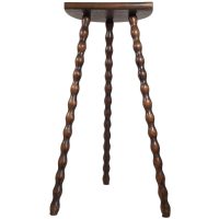 Vintage French Tall Wooden Bobbin Leg Plant Stand Or Plinth Table Farm D Shaped Seat Rest Tabouret c1960-70's