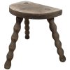Vintage French Wooden Bobbin Leg Milking Stool Chair Seat Table Farm D Shaped Seat Plant Rest Stand Plinth Tabouret c1960's