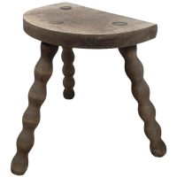 Vintage French Wooden Bobbin Leg Milking Stool Chair Seat Table Farm D Shaped Seat Plant Rest Stand Plinth Tabouret c1960’s Vintage French Wooden Bobbin Leg Milking Stool Chair Seat Table Farm D Shaped Seat Plant Rest Stand Plinth Tabouret c1960's