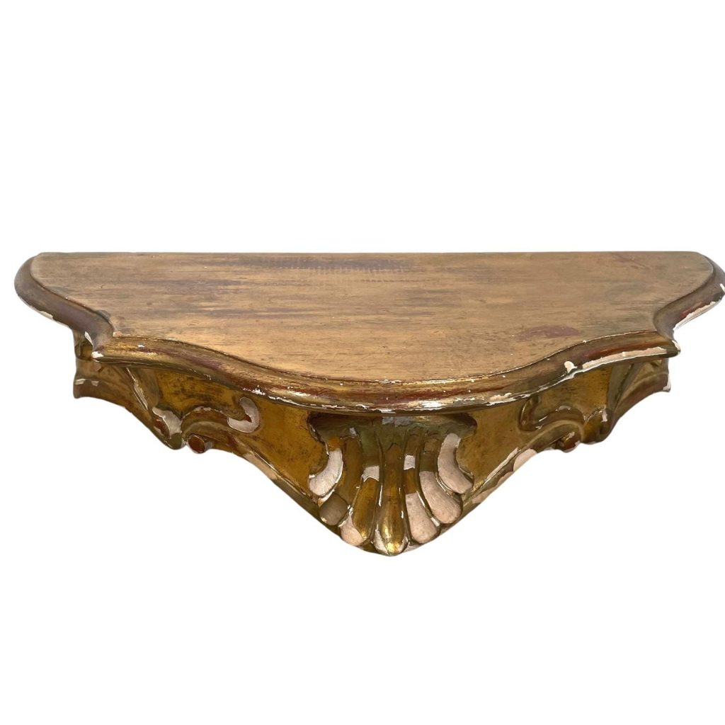 Vintage Italian Florentine Shelf Gold Sconce Consule Wood Ornately Decorated Wall Mounted Hanging Plinth Display Stand c1950's