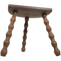 Vintage French Stool Chair Seat Wooden Milking Kitchen Table D Shaped Seat Bobbin Leg Plant Rest Stand Plinth Tabouret c1950-60's