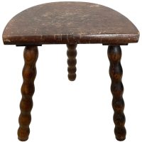 Vintage French Wooden Bobbin Leg Milking Stool Chair Seat Table Farm D Shaped Seat Plant Rest Stand Plinth Tabouret c1970's