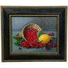 Vintage French Acrylic Painting Of Redcurrants Lemon Basket Wall Hanging Decor Display B Rousselon c1970's
