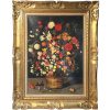Vintage French Jean Brueghel Large Print On Canvas Bouquet De Fleurs Au Colimacon In Gold Wooden Frame circa 1960's