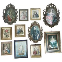 Vintage French Small Framed Print Collection Of Eleven Reproduction Artworks Pictures Wooden Wood Gold Framed c1960-70's