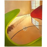 Vintage French Large Original Surrealist Acrylic Painting "Work Needed" Signed By Artist Painting On Canvas c1980-90's