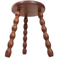 Stool Vintage French Tripod Bobbin Style Leg Chair Seat Wooden Milking Kitchen Table Plant Rest Stand Plinth Tabouret c1970's