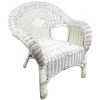 Vintage French Child's Chair Woven White Wicker On Wooden Pole Wooden Painted Shabby Chic Rest Child Seating c1970-80's