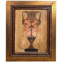 Vintage Italian Gold Framed Greek Amphora Print Prints On Wood Board Aged Worn c1980-90's