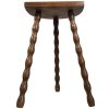 Vintage French Medium Wooden Bobbin Leg Milking Stool Chair Seat Table Farm D Shaped Seat Plant Rest Stand Plinth Tabouret c1970's
